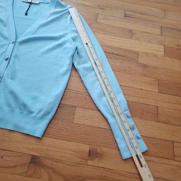 Zara V Neck Knit Button Up Cardigan Baby Blue Rhinestone Button NEW Preppy - Picture 8 of 10